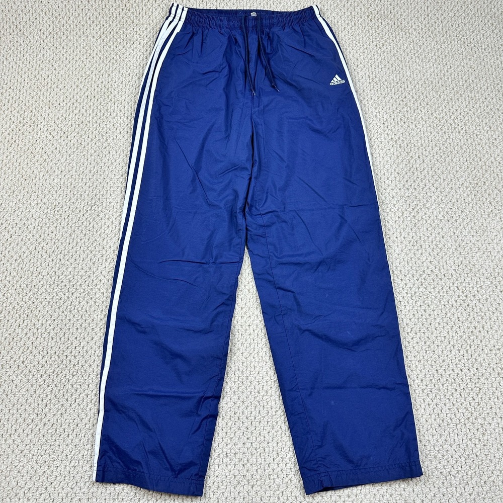Vtg Adidas Pants Mens M Navy White Tri-Stripe Track Warmup Tricot Zip Cuffs Y2K